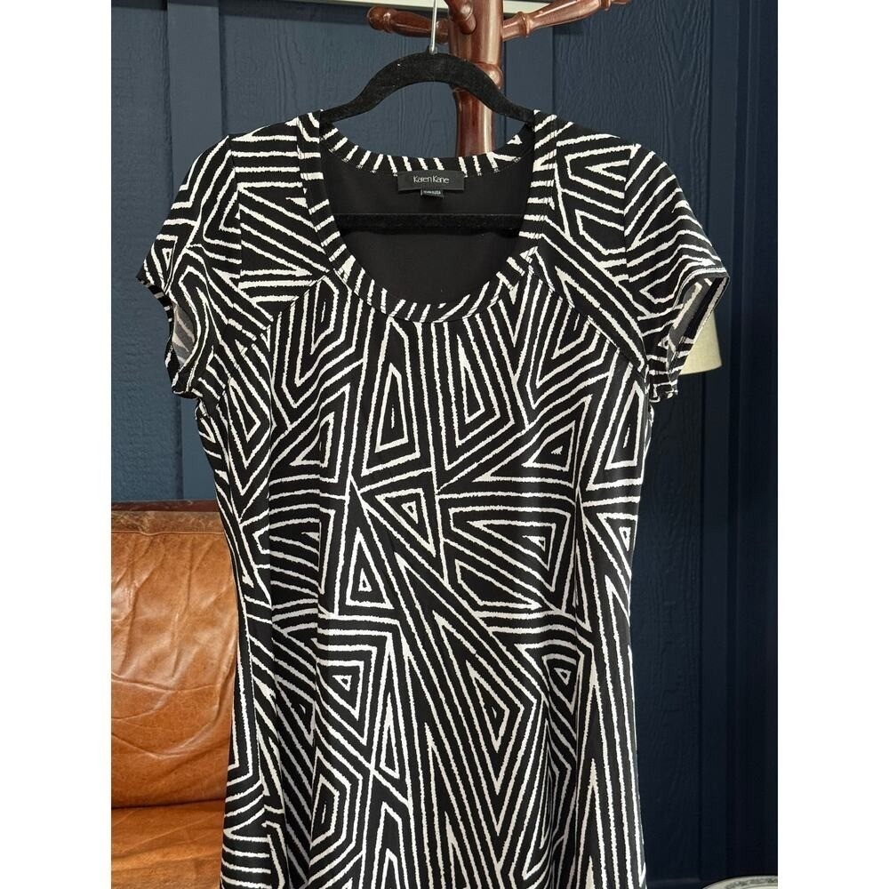 Karen Kane Shift Dress Womens XL Black White Excellent Geometric Mod Scoop Neck